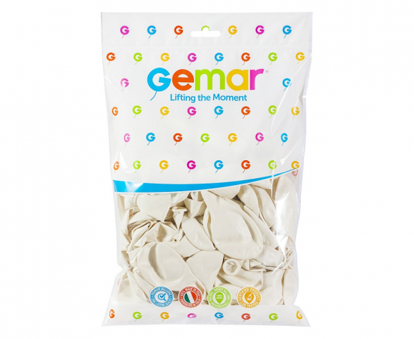 Балон бял металик, диаметър 26 см, 10 бр. в пакет Gemar GM90 #029 /Uk/