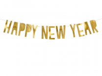 Банер Happy New Year, злато огледален, 10 х 90 см /Pd/