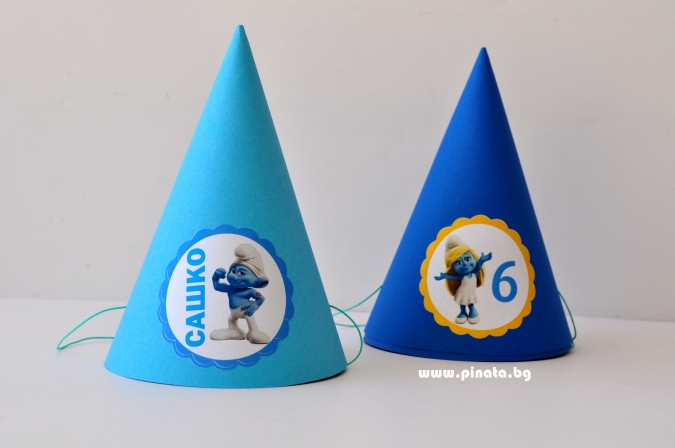 Персонализирана парти шапка Смърфовете, 3 бр. в пакет