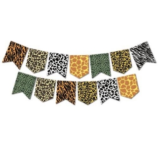 Банер гирлянд за декорация Сафари Джунгла, 13 различни флагчета, 1,90 м дължина