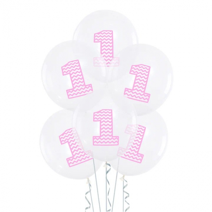 Комплект 10 бр. латексови балони с печат цифра 1, Първи рожден ден момиче /Pp/