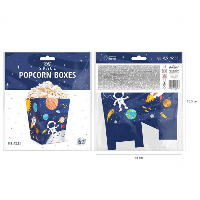 Кутийки за пуканки или сладки Космос, космонавт, ракета - 6 бр. в пакет /Pp/