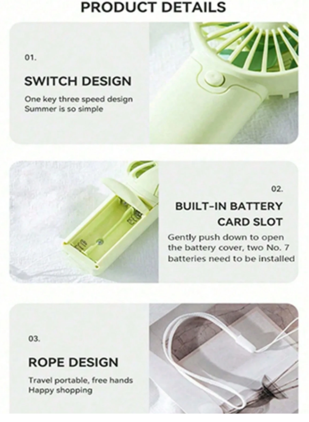 Преносим мини вентилатор с батерии /Ch/