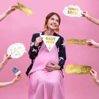 Пропсове за снимки "Baby Shower", Очаквано раждане бебе, златни, 6 бр. в опаковка /Pd/