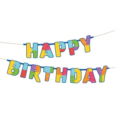 Банер гирлянд Лего строителни блокчета, с текст Happy Birthday, 1,80 м дължина /Pp/