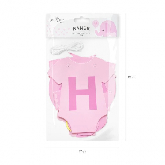Банер гирлянд , честито бебе, момиче, розово слонче 3,00 м дължина /Pp/