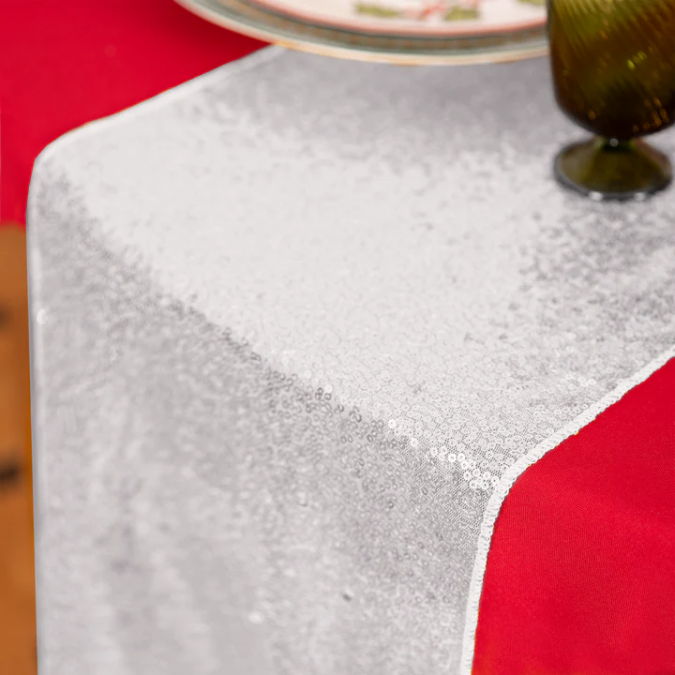 Тишлайфер /рънър/ за маса с пайети, сребро 28х200см /Pp/