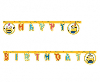 Банер гирлянд с текст Happy Birthday Миньони, 2,00 м дължина /Gd/