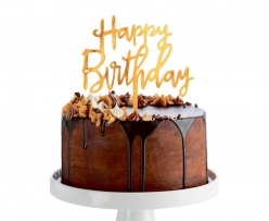 Декорация за торта Happy Birthday, цвят злато гланц /Gd/