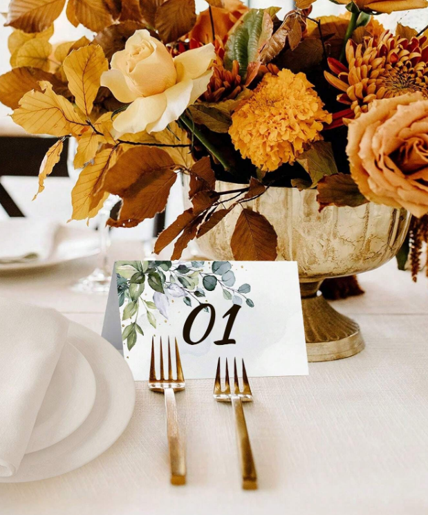 Тейбъл картичка в бяло с цветя, 9х5 см, 20бр. в опаковка /Ch/