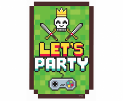 Покана за рожден ден Геймърски Рожден Ден Майнкрафт / Game On, с включени пликове, 6 бр. в опаковка /Gd/