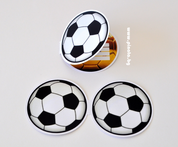 Покана за рожден ден Футбол златна топка, двустранна отваряема, 6 бр. пакет