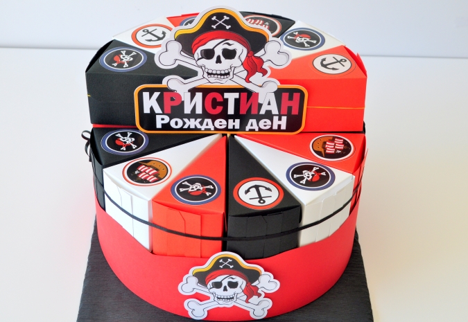 Хартиена торта с  тематична декорация и персонализация Пират, череп