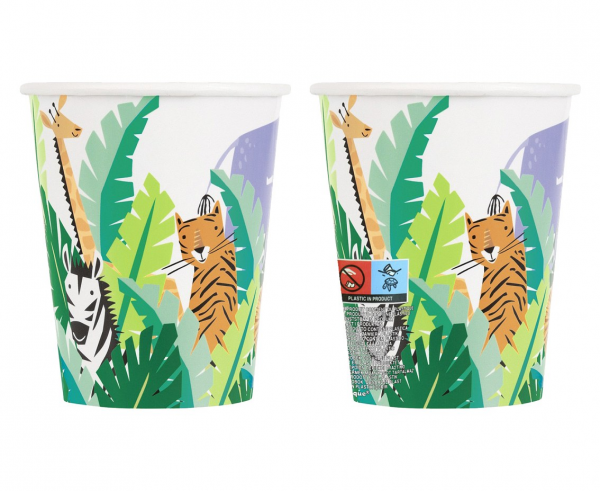Хартиена парти чашка Сафари, Животни, Джунгла 270 мл, Animal Safari, 8 бр. в опаковка