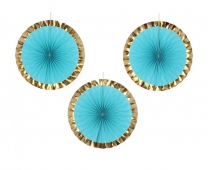 Висяща декорация - 3 бр. ветрило, цвят син със златен кант, диаметър 40 см /Gd/