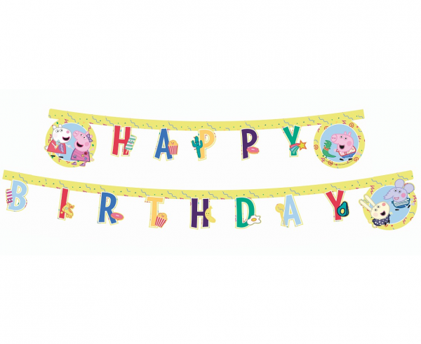 Банер гирлянд за декорация Пепа Пиг / Peppa Pig с текст Happy Birthday, 2,3 м дължина /Gd/