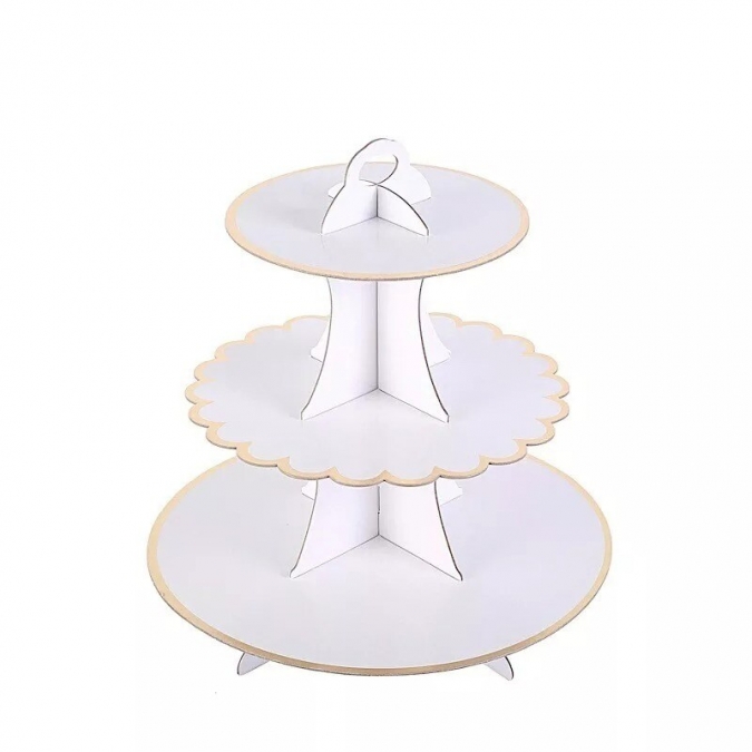 Стойка за мъфини бял със златен блестящ кант /Gx/