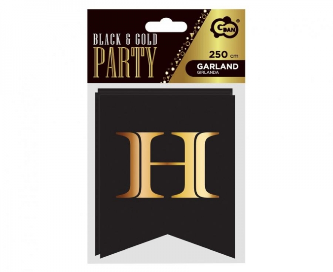 Банер гирлянд Happy Birthday, цвят черен със златни  букви /Gd/