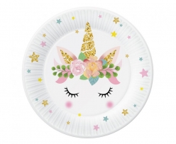 Хартиена чинийка Еднорог пастелни цветове / Unicorn, 18 см., 6 бр. в опаковка /Gd/