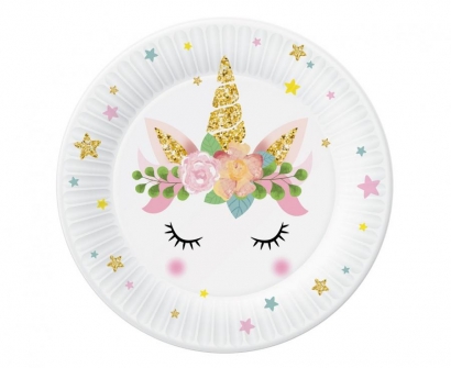 Хартиена чинийка Еднорог пастелни цветове / Unicorn, 18 см., 6 бр. в опаковка /Gd/