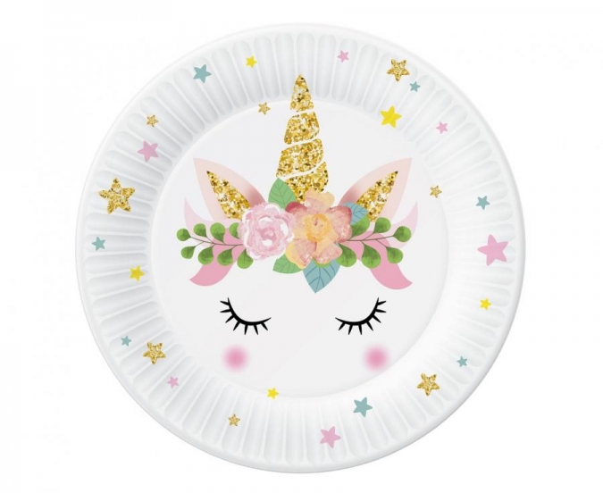 Хартиена чинийка Еднорог пастелни цветове / Unicorn, 18 см., 6 бр. в опаковка /Gd/