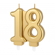 Свещичка за рожден ден, металик цвят злато, 18 години /Pp/
