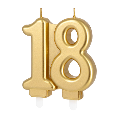 Свещичка за рожден ден, металик цвят злато, 18 години /Pp/