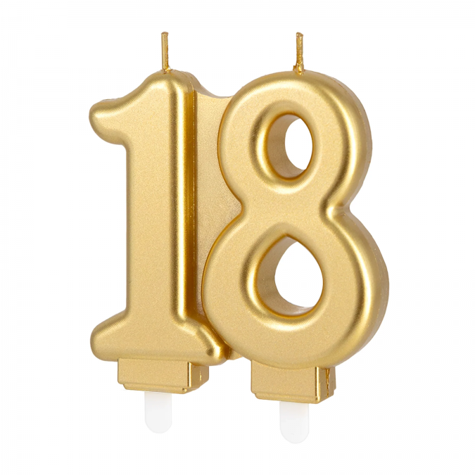 Свещичка за рожден ден, металик цвят злато, 18 години /Pp/