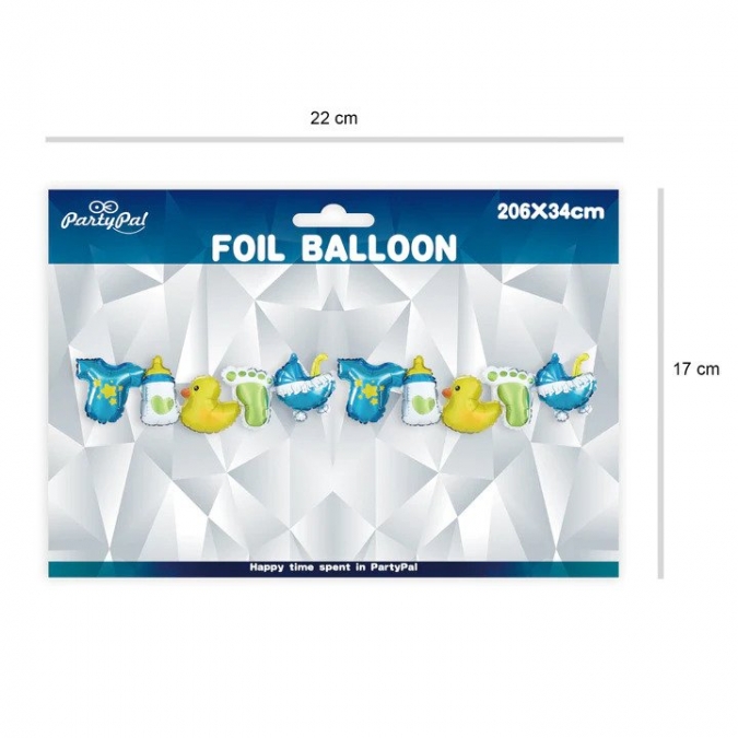 Фолиев гирлянд от балони бебе момче, боди, крачета, пате, 206х34 см /Pp/