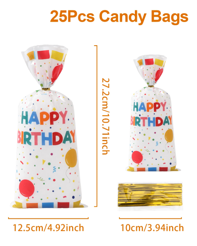 Подаръчни торбички, пликове за сладки "Шарени балони",12,5х27,5см, 25 бр. /Ch/