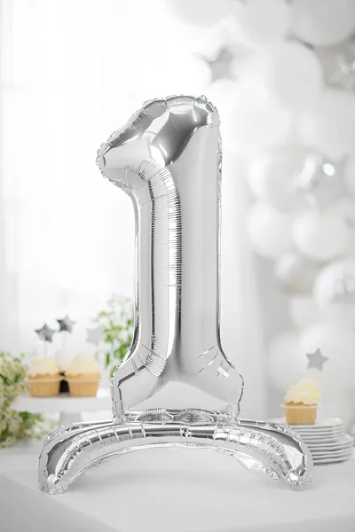 Фолиев стоящ балон цифра 1, цвят сребро, 70 см височина /Pd/