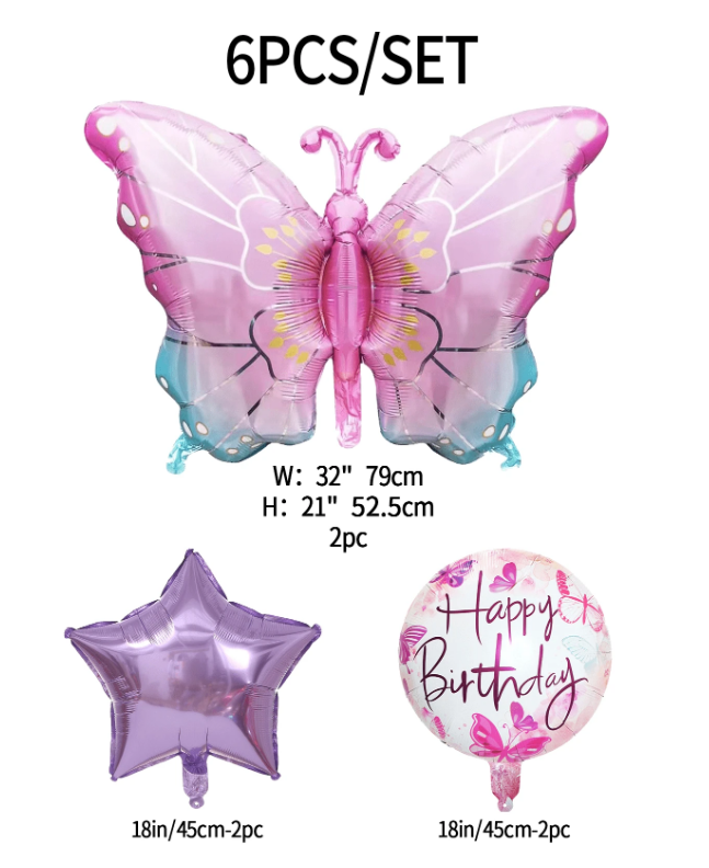 Комплект 6 бр. фолиеви балони Пеперуди в преливащи цветове /Ch/