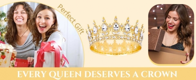 Метална корона с камъни за декорация на торта и тематични партита, цвят злато /Tm/