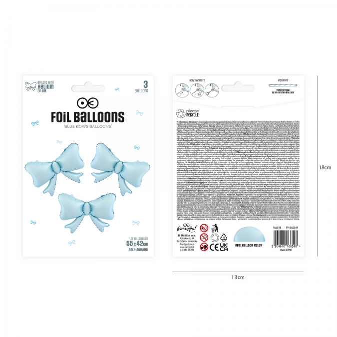 Фолиев балон Панделка, 55 см, 3бр., цвят син /Pp/