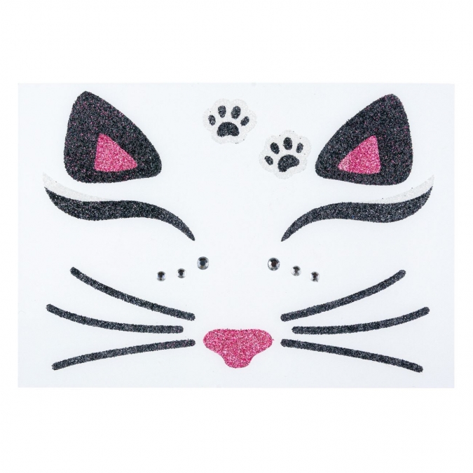 Самозалепващи стикери за лице - Коте с брокат и кристали /Mb/