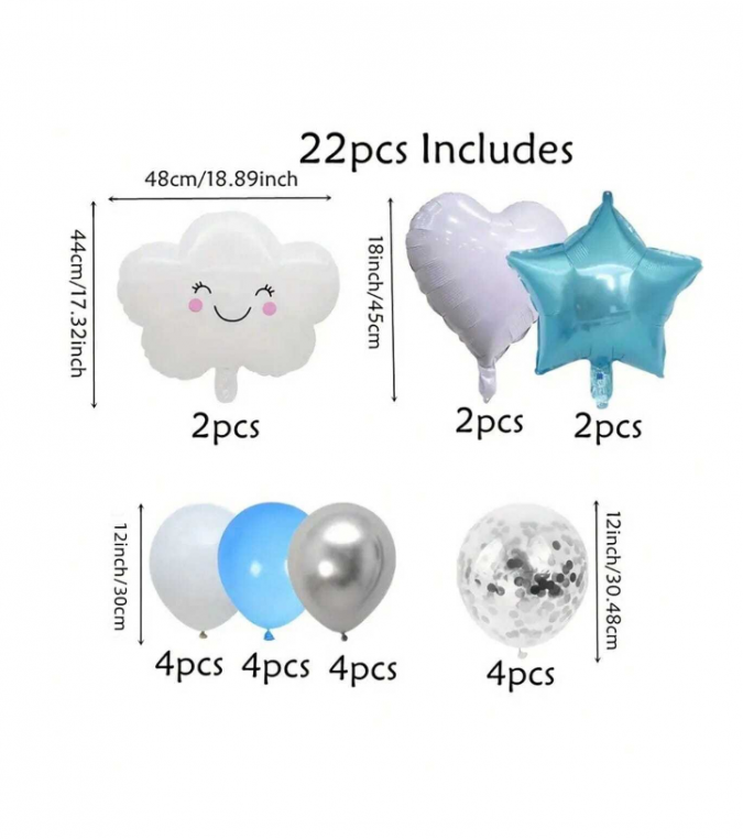 Комплект 22 бр. балони в синьо и бяло Облак, бебе, момче /Ch/