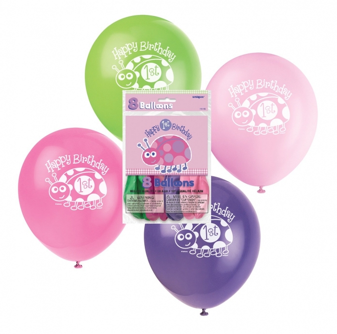 Балон с печат калинка първи рожден ден 30 см диаметър, микс цветове 8 бр. в пакет