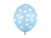 Балон син на бели точки, диаметър 30 см, 5 бр. в пакет /Pd/