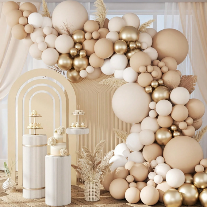 Комплект за арка 102 бр. балони в бяло, лате и златно хром /Ch/