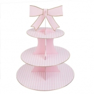 Стойка за мъфини розово каре, с панделка и златен кант /Mb/
