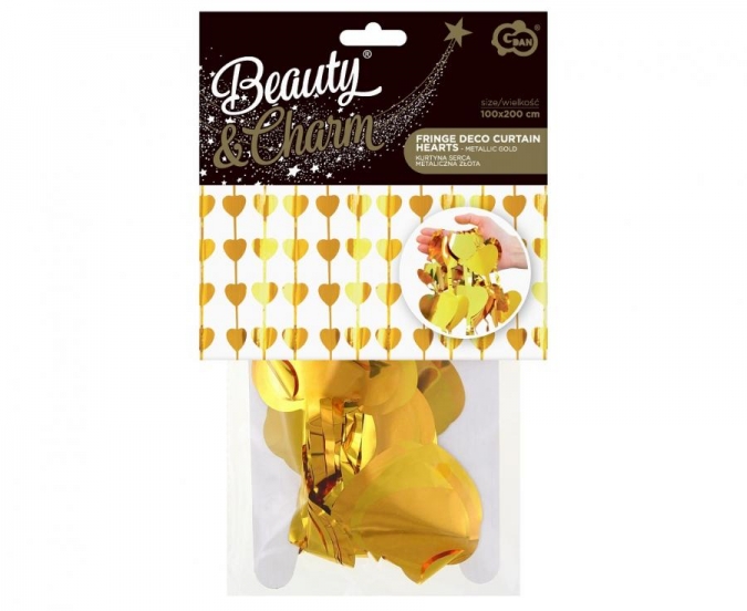 Ресни за декорация  във форма на сърца /ПВЦ/ лъскави, цвят злато 100х200см /Gd/