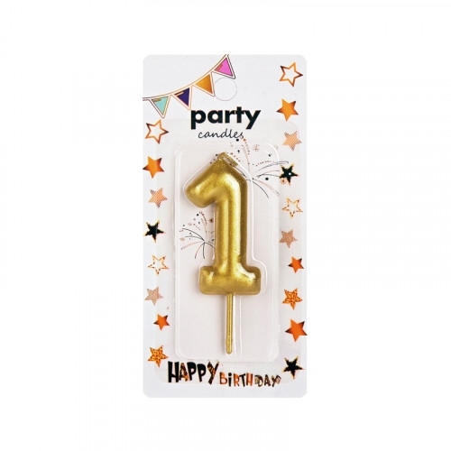 Свещичка металик цвят злато, цифра 6 /Km/