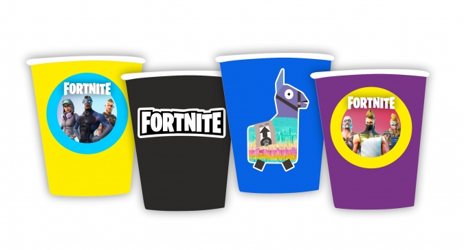 Персонализирана хартиена парти чашка 250 мл Фортнайт Лама, 6бр. пакет