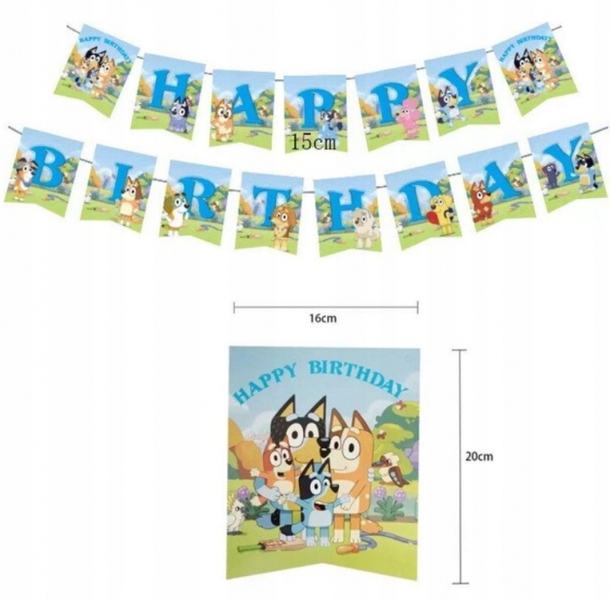 Банер гирлянд Блуи и Бинго, Happy Birthday, 2,5м. /Pe/