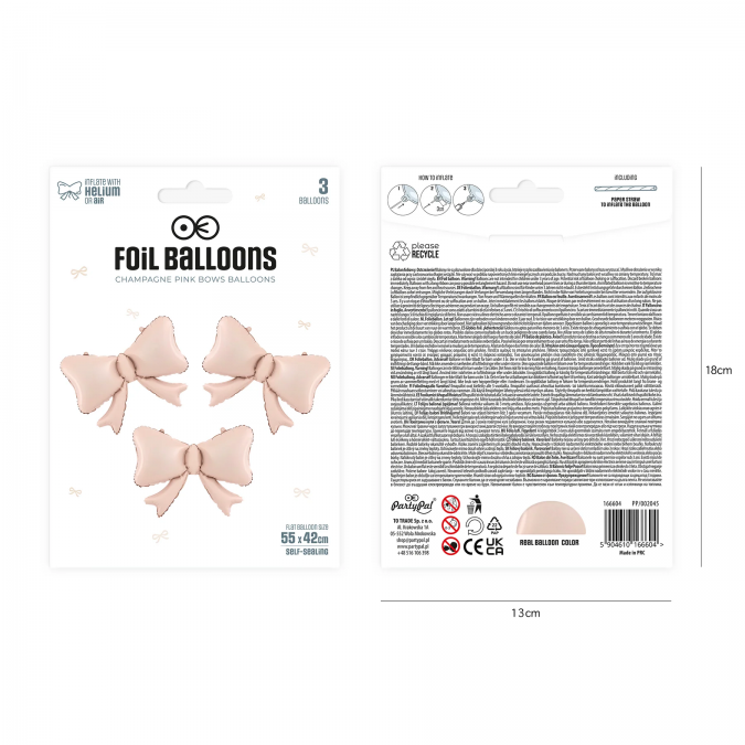Фолиев балон Панделка, 55 см, 3бр., цвят розово шампанско /Pp/