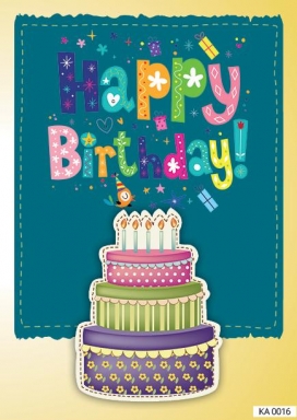 Картичка с плик Happy Birthday, торта 15,5х11,0 см /Gx/