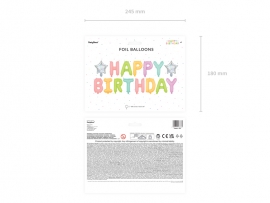 Фолиев надпис Happy Birthday различни пастелни цветове, 395х35см /Pd/