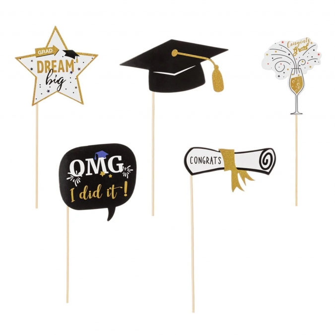 Пропсове за забавни снимки Абитуриентски бал, дипломиране, 5 бр комплект /mb/