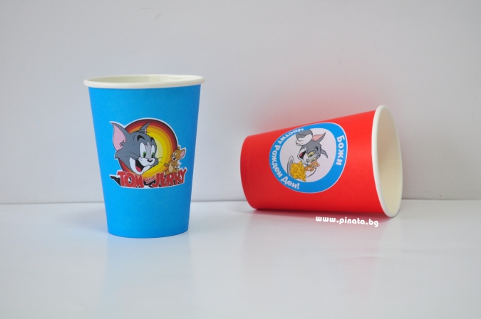 Персонализирана хартиена парти чашка 250 мл Том и Джери, 6бр. пакет
