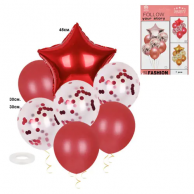 Комплект 7 броя фолиеви и латексови балони, цвят червен /Km/